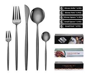 30-piece matte black stainless steel cutlery set with premium gift box packaging