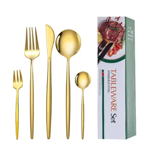 30-piece matte gold stainless steel cutlery set with elegant gift box packaging