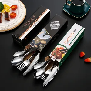 Ménagère de 24 pièces en acier inoxydable poli miroir avec coffret cadeau élégant