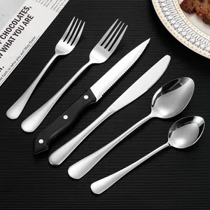 24-piece matte stainless steel cutlery set including steak knives, forks and spoons