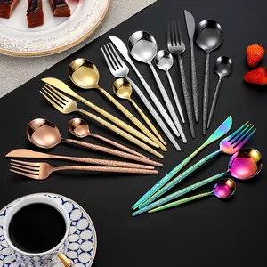 Luxury Stainless Steel Tableware With Hammered Texture For Wedding Party Hotel Gold Silver Black Steak Knife Fork Spoon