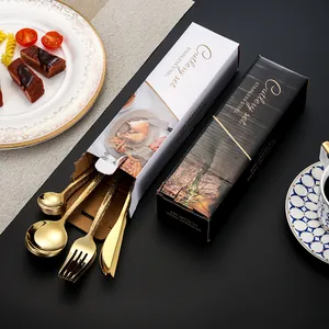 24-piece golden stainless steel cutlery set with textured handles in elegant gift box