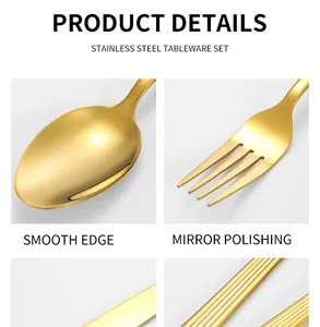 Détail de cuillère et fourchette en acier inox doré poli miroir avec bords lisses