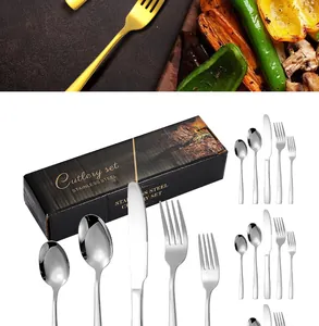 Set posate in acciaio inox argento lucido con elegante confezione regalo nera e oro