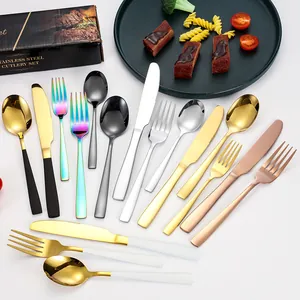 Set di Posate in Acciaio Inossidabile Manico Quadrato Lucidato a Specchio Coltello Forchetta Cucchiaio per Cucina Casa Ristorante Matrimonio
