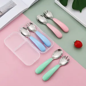304 stainless steel kids utensil set with ergonomic handles and a portable travel case