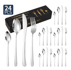 Gepolijste 24-delige roestvrijstalen bestekset met elegante zwarte geschenkverpakking