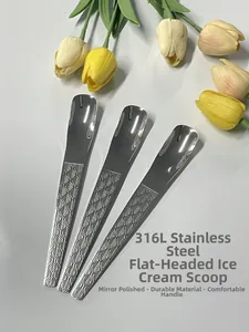 Détails de cuillères à dessert plates en acier inoxydable 316L poli avec manche antidérapant
