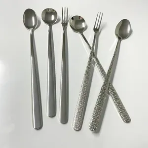 Elegant 304 stainless steel long handle coffee spoons and forks set with polished finish
