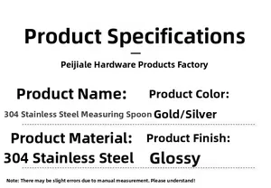 Specifications of 304 stainless steel coffee scoops in gold and silver polished finishes