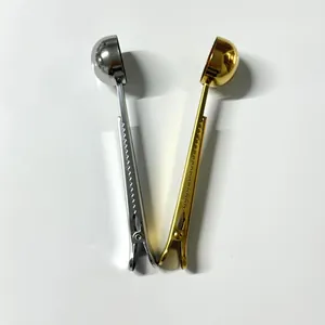 Dual-function 304 stainless steel coffee scoop with integrated sealing bag clip