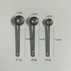 Tableau détaillé des tailles du lot de 3 cuillères à mesurer en acier inoxydable