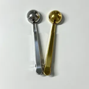 Dual-function 304 stainless steel coffee measuring scoops with integrated bag clips in gold and silver