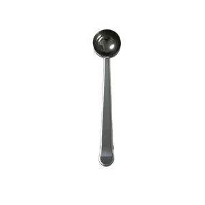 Stainless steel coffee measuring spoon with sealing clip and long handle design