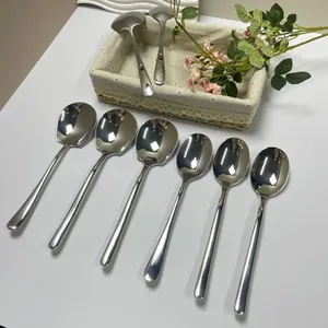 Détail de cuillères de service en acier inoxydable 304 poli miroir avec têtes rondes