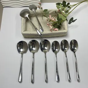 Cuillère De Service En Acier Inoxydable 304 Polissage Miroir Grande Cuillère À Soupe Pour Buffet Hôtel Restaurant Maison