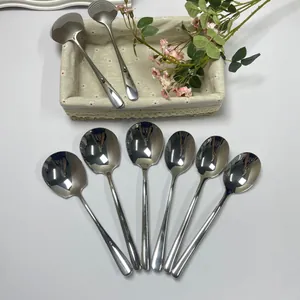 Set de 8 cuillères de service en acier inoxydable 304 poli pour table d'hôtel et restaurant