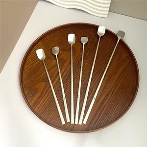 Cuillère à Mélanger en Acier Inoxydable 316L Manche Long Tête Carrée Poli Miroir Mélangeur à Café Bar Cocktail Miel Dessert