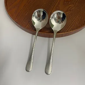 Mirror polished 304 stainless steel soup spoons with elegant hammered texture handles
