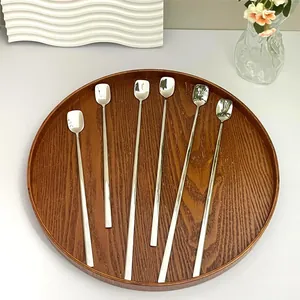 Lot de 6 cuillères à mélange à long manche en acier inoxydable 316 avec tête carrée polie