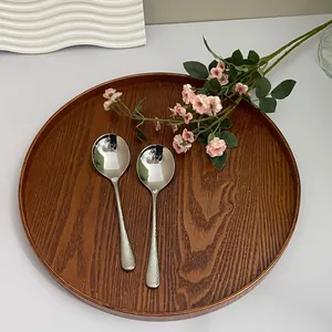 304 Stainless Steel Spoon Mirror Polished Hammered Pattern Round Soup Dessert Spoon For Home Restaurant Tableware Silver