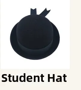 Détail du chapeau d'étudiant en feutre de laine noir avec élégant nœud et texture