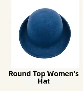 Détail d'un chapeau melon en feutre de laine bleu marine avec bord arrondi classique