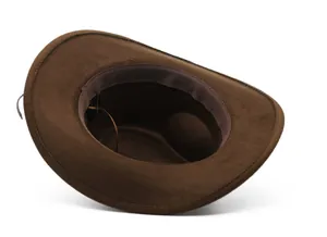 Detalle del interior del sombrero vaquero de fieltro de lana marrón con cordón ajustable