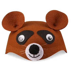 Chapeau raton laveur en feutre de laine marron pour enfants avec oreilles rondes et moustaches
