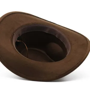 Sombrero de vaquero de fieltro de lana marrón oscuro con banda interna ajustable