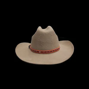 Chapeau de cowboy classique en feutre de laine kaki avec bande décorative et rivets argentés