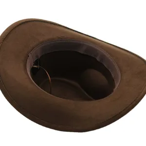 Sombrero de fieltro de lana marrón oscuro con ala ancha, cordón ajustable interno y badana