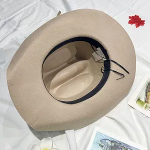 Classic camel wool felt cowboy hat with adjustable inner strap and wide brim style