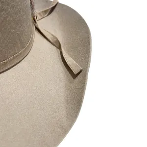 Classic camel wool felt cowboy hat with woven decorative band on white background