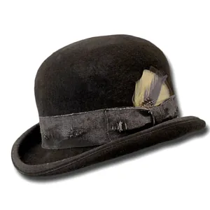 Vintage Wool Felt Bowler Hat For Men Women Round Top Short Brim Derby Hat With Ribbon And Feather Decoration