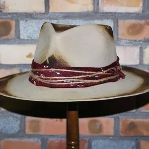 Vintage Wool Felt Fedora Hat With Charred Edge Distressed Wide Brim Jazz Hat Retro Western Accessory For Men Women