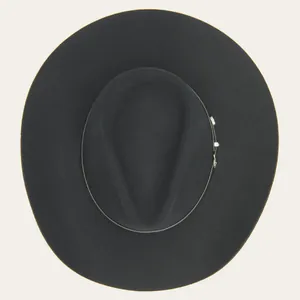 Sombrero fedora de fieltro de lana negro con banda de cuero y remaches de plata