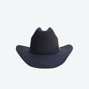 Classic dark wool felt western cowboy hat with curved brim and elegant ribbon band