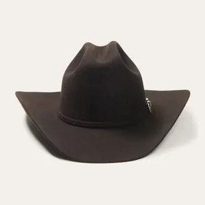 Classic dark brown wool felt cowboy hat with curved brim and silver metallic accent