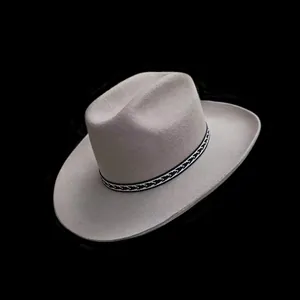 Sombrero de vaquero clásico de fieltro de lana con banda decorativa de patrón geométrico