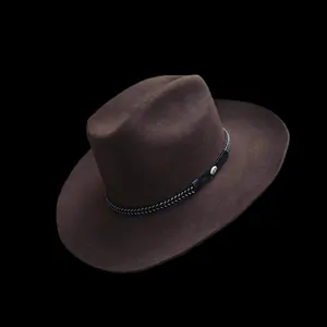 Sombrero vaquero clásico de fieltro de lana marrón oscuro con ala ancha