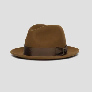 Chapeau fedora élégant en feutre de laine marron avec ruban de satin et boucle métallique
