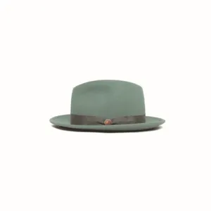 Chapeau Fedora en feutre de laine vert avec ruban décoratif et boucle métallique