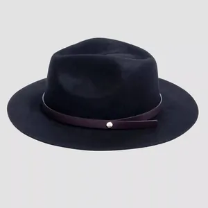 Classic black wool fedora hat with a premium leather band and metal rivet detail