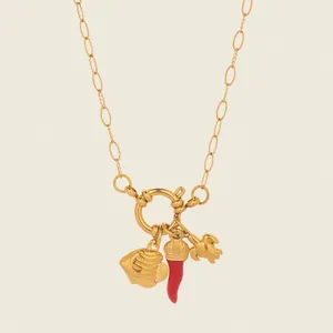 18K Gold Plated Stainless Steel Sea Turtle Starfish Shell Pendant Necklace For Women Red Cornicello Horn Charm Jewelry