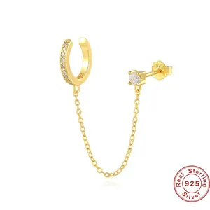 925 Sterling Silver U-Shape Ear Clip Chain Earrings For Women With Zircon Gold Silver Plated Tassel Piercing Jewelry