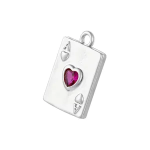 Detailed close-up of Ace of Hearts poker card pendant with red heart gemstone inlay