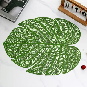 Hollow Monstera Leaf PVC Placemat Heat Resistant Metallic Table Mat Decorative Dining Table Pad For Home Kitchen Restaurant