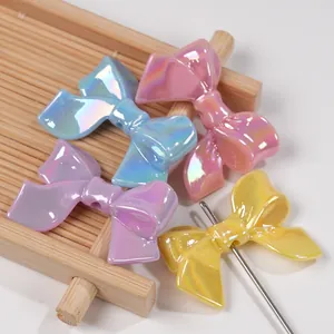 Colorful macaron resin bow beads with pearlescent finish for DIY jewelry making