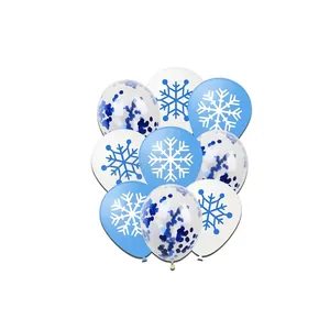 Winter snowflake balloon set with blue prints and blue confetti for Christmas parties